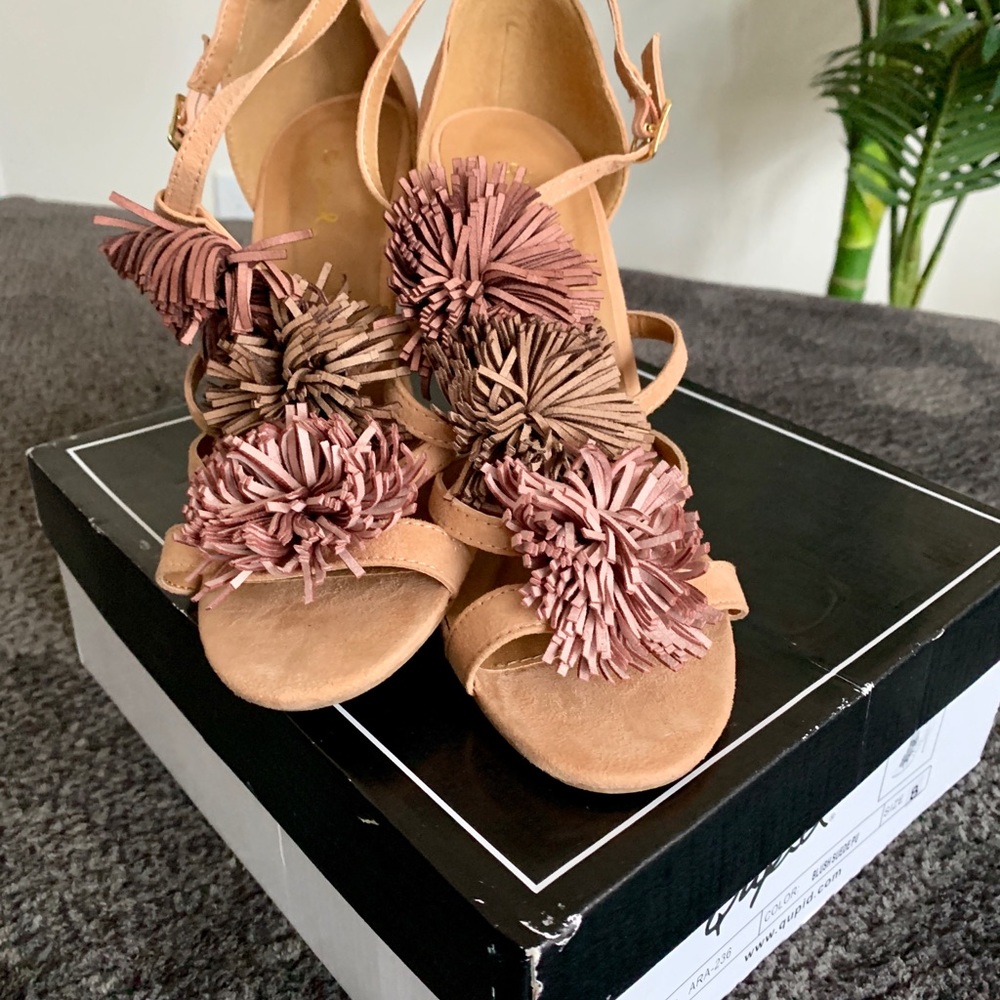 Blush Neutral Faux Suede Heels with awesome detail